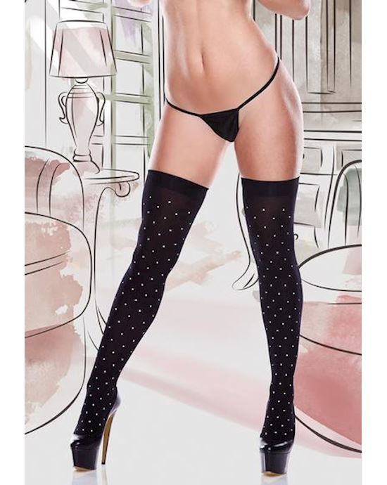 Opaque Thigh High With Dots and Satin Bow