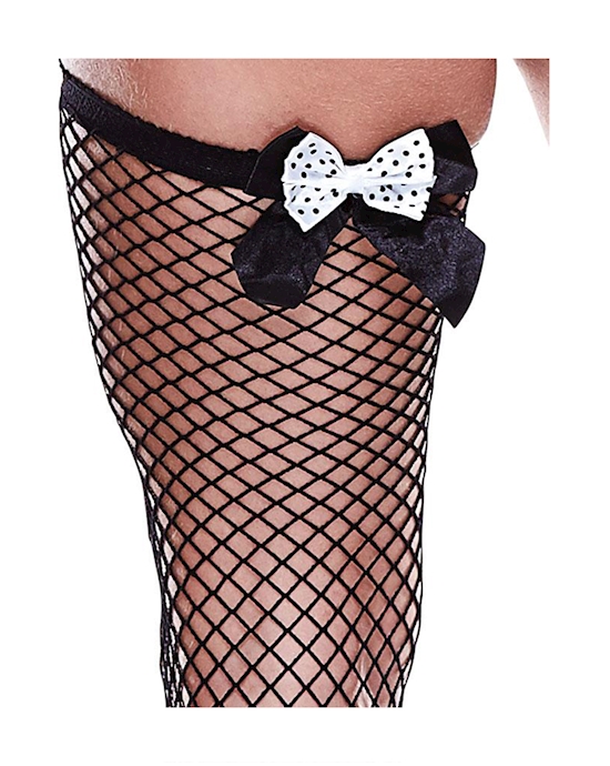 Double Bow Fence Net Thigh Highs