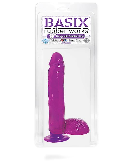 Basix 9 Inch Dong W Suction Cup Purp