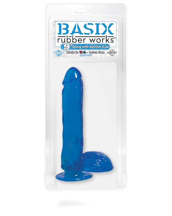 Basix 9 Inch Dong W Suction Cup Blue