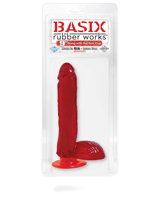 Basix 9 Inch Dong W Suction Cup Red