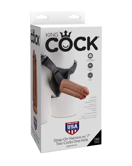 King Cock Strap-on Harness W 7 Inch Two Cocks One Hole
