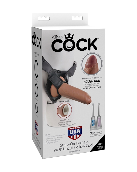King Cock Strap-on Harness With 9 Inch Uncut Hollow Cock