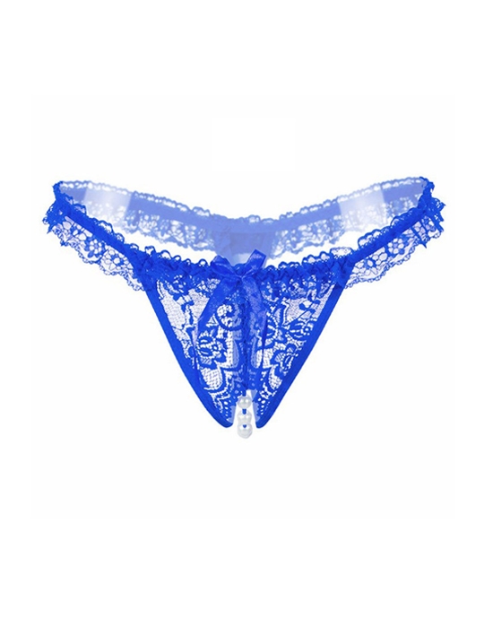 Amore Crotchless Lace Thong With Stimulating Pearls