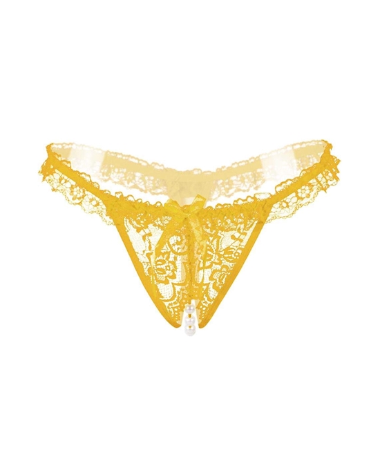 Amore Crotchless Lace Thong With Stimulating Pearls