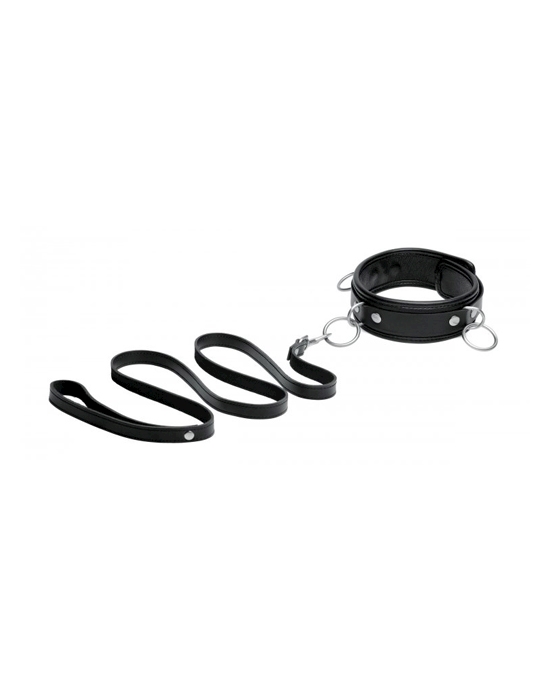 3 Ring Leather Collar With Leash