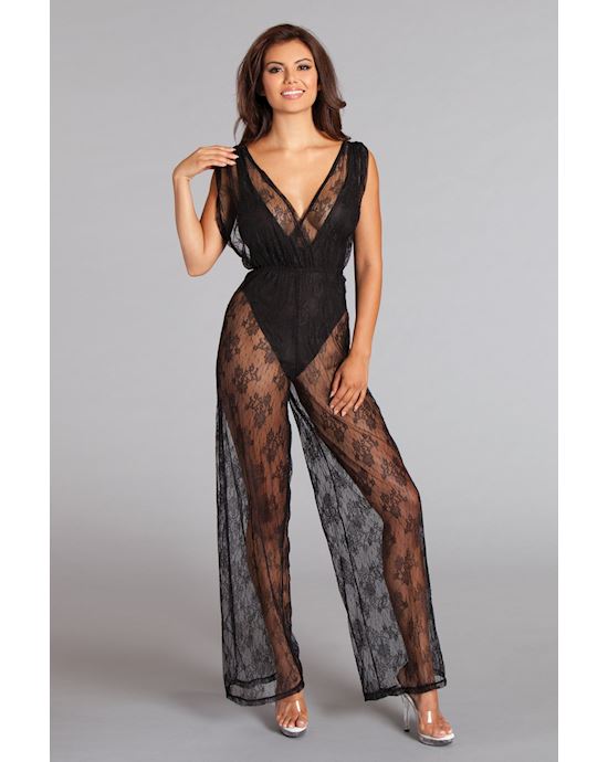 Groaned Jump  Lace overlay jumpsuit and bodysuit