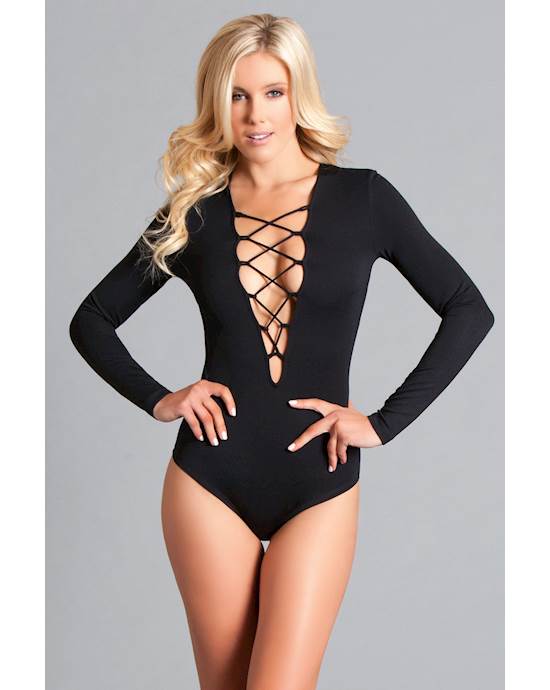 One Piece Long Sleeved Body Suit With Zig Zag Straps - S/m