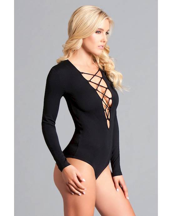 One Piece Long Sleeved Body Suit With Zig Zag Straps - S/m