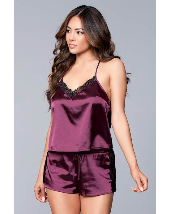 Two-piece Relaxed Fit Satin Cami And Short Set - 1x/2x