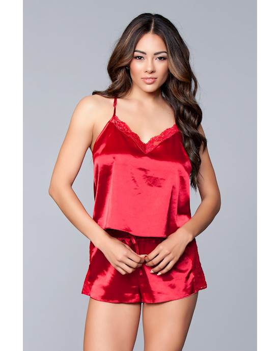 Two-piece Relaxed Fit Satin Cami And Short Set - M