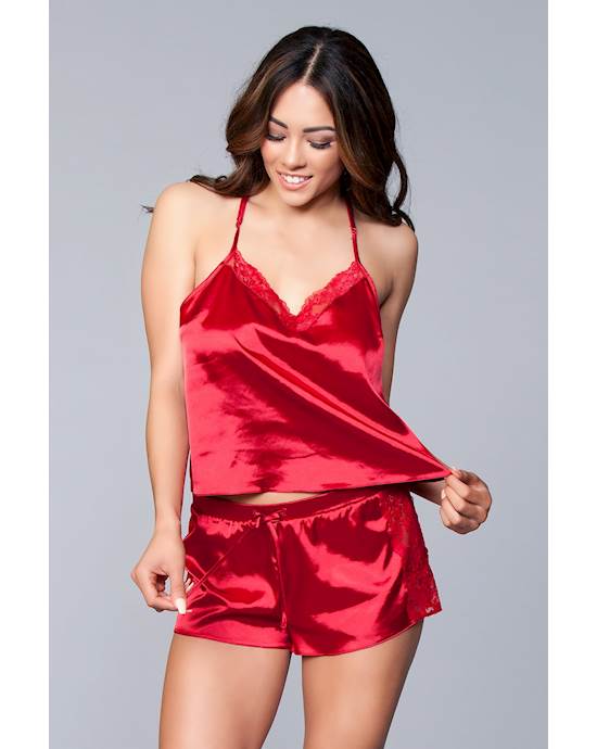 Two-piece Relaxed Fit Satin Cami And Short Set - M