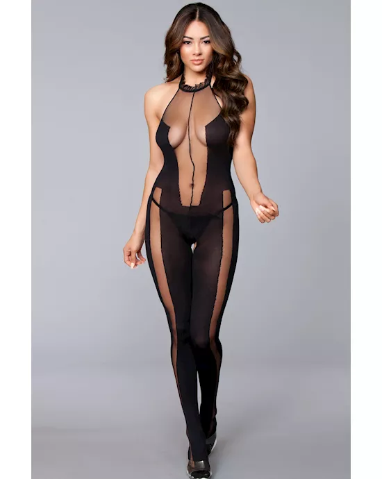 Halter Neck Crotchless Body Stocking OS