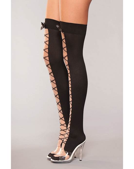 Lace Up Thigh Highs With Ribbons - O/s