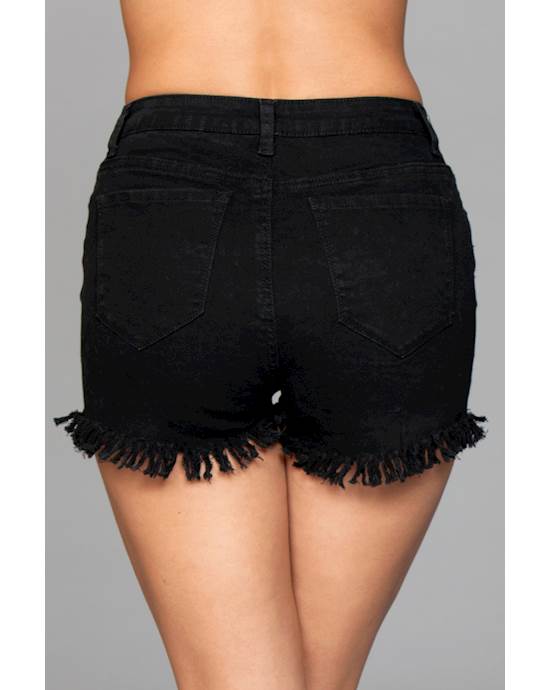 High Waisted Fringed Button Shorts