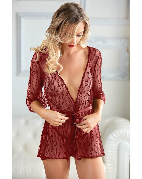 Leopard Lace Robe with GString