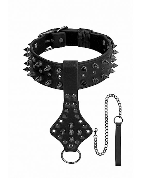 Ouch Skulls and Bones  Neck Chain with Spikes  Leash