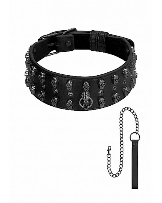 Ouch! Skulls And Bones - Neck Chain With Skulls & Leash 