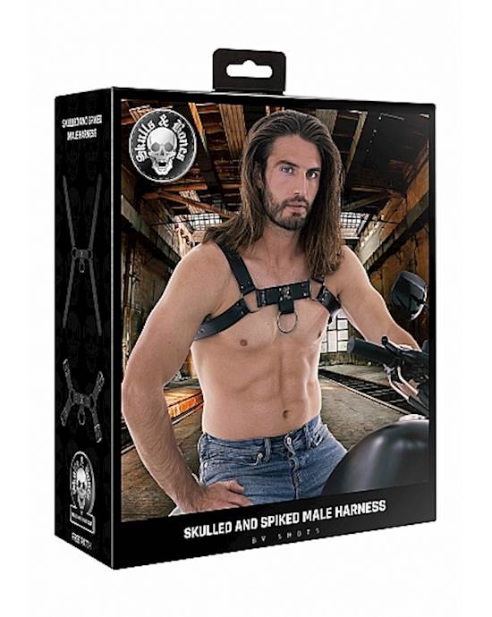 Ouch! Skulls And Bones - Male Harness With Skulls & Spikes 