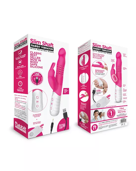 RR Rechargeable Slim Shaft Rabbit Hot Pink