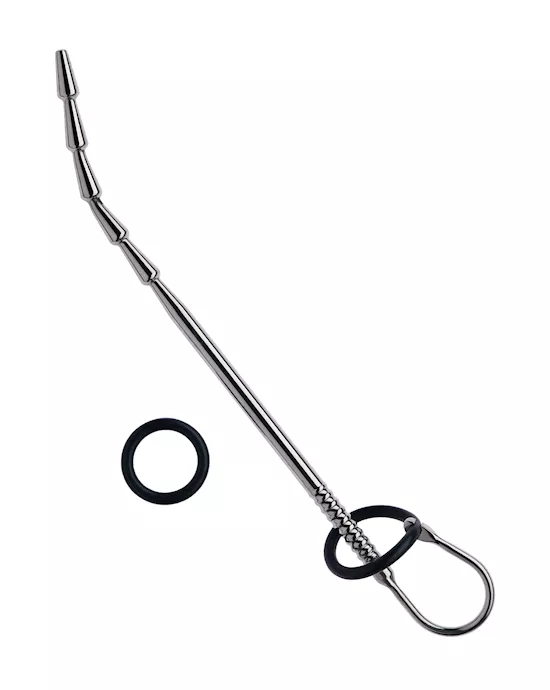 Kink Range Steel Beaded Penis Plug with Silicone Ring  108 Inch