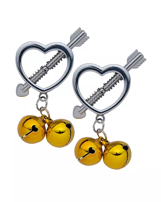 Kink Range Heart Nipple Clamps with Bells