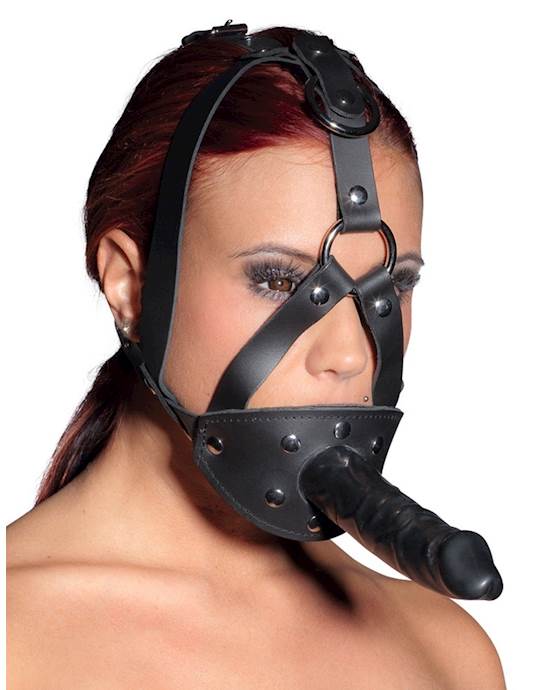 Leather Head harness with Dildo