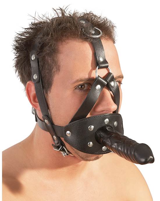 Leather Head Harness With Dildo