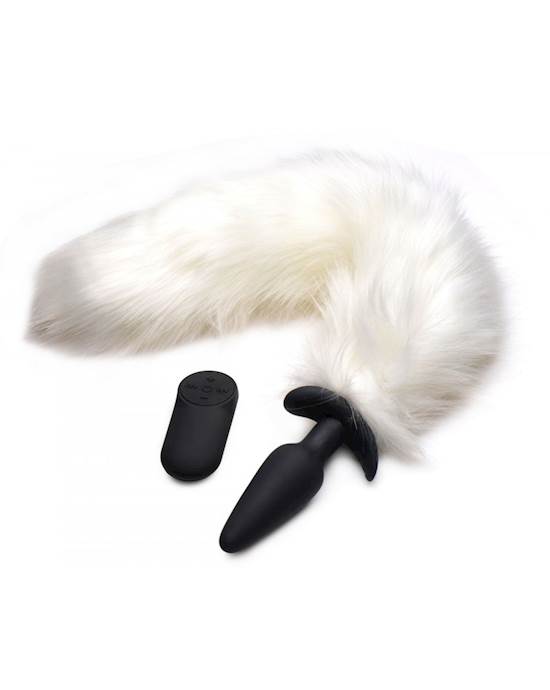 Tailz Vibrating White Fox Tail Slender Anal Plug  18 Inch