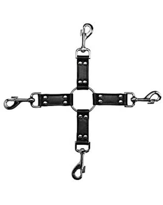 4-way Leather Hogtie Cross- Black