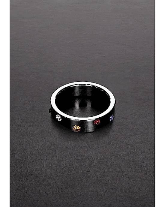 Wide Band Stainless Steel Rainbow Gem Ring 40mm