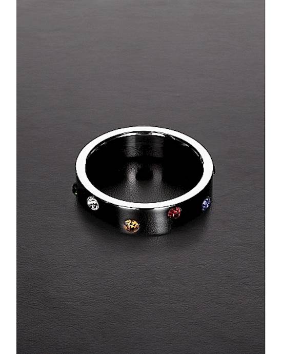 Wide Band Stainless Steel Rainbow Gem Ring 45mm