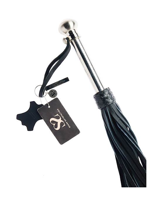 Bound X Calfskin Flogger With Rounded Metal Handle