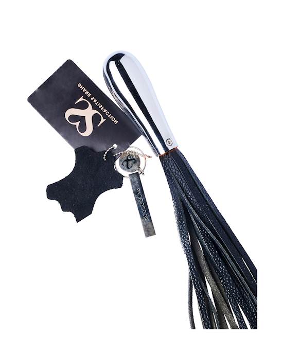 Bound X Textured Leather Flogger With Tapered Metal Handle