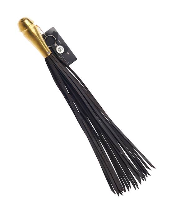 Bound X Leather Flogger with Bronze Grip Metal Handle