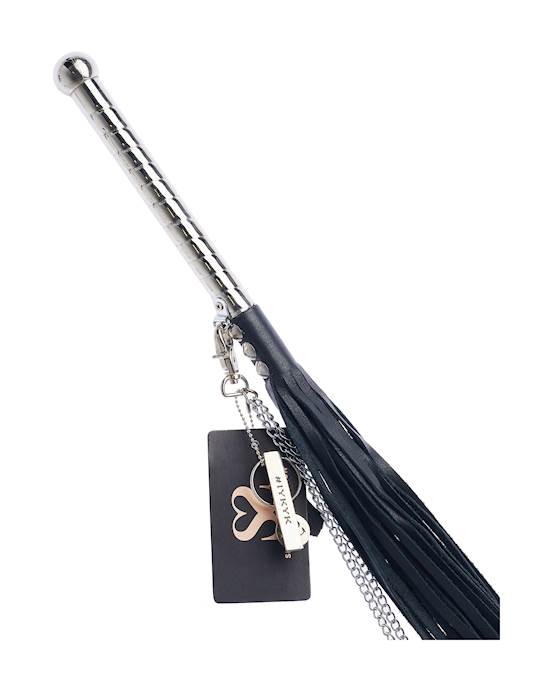 Bound X Leather Flogger With Thin Metal Handle And Chain