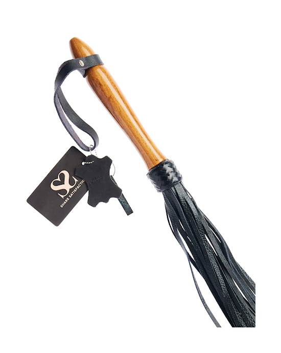 Bound X Textured Leather Flogger With Wooden Handle