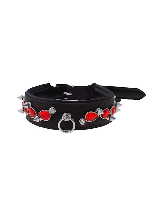 Bound X Spiked Collar With Red Gems