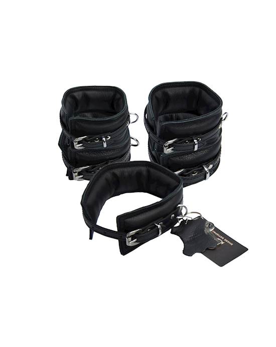 Bound X Padded Cuffs and Collar Set with Thin Strap