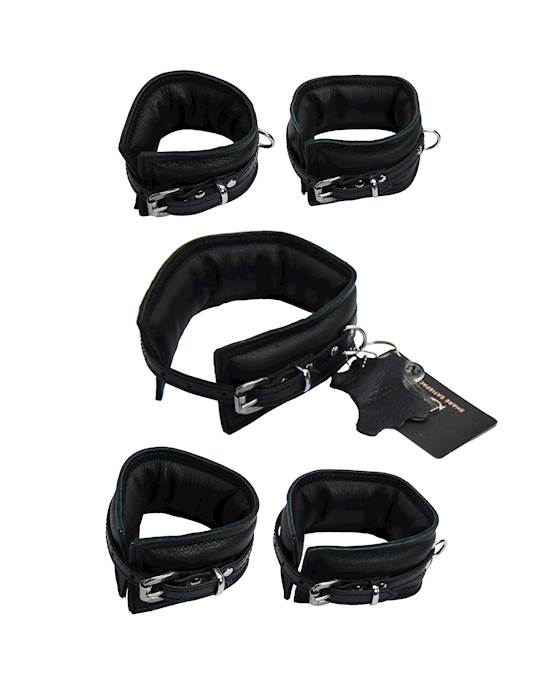 Bound X Padded Cuffs And Collar Set With Thin Strap