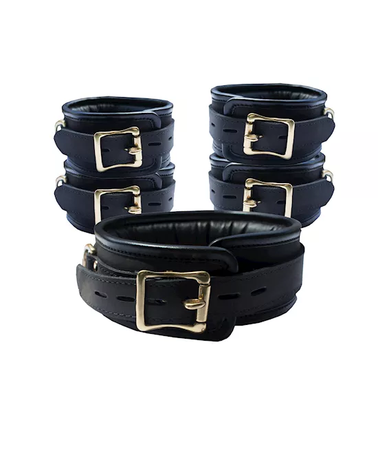 Bound X Padded Leather Cuffs And Collar Set