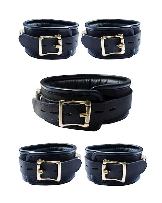 Bound X Padded Leather Cuffs And Collar Set