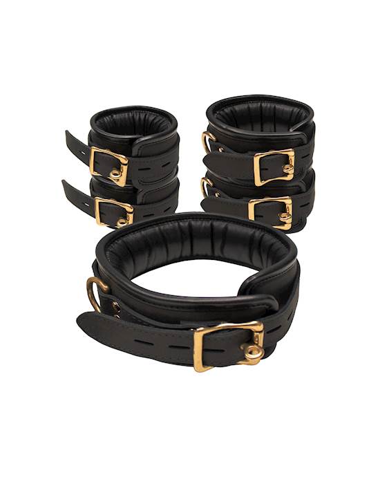 Bound X Padded Cuffs And Collar Set With Brass Hardware