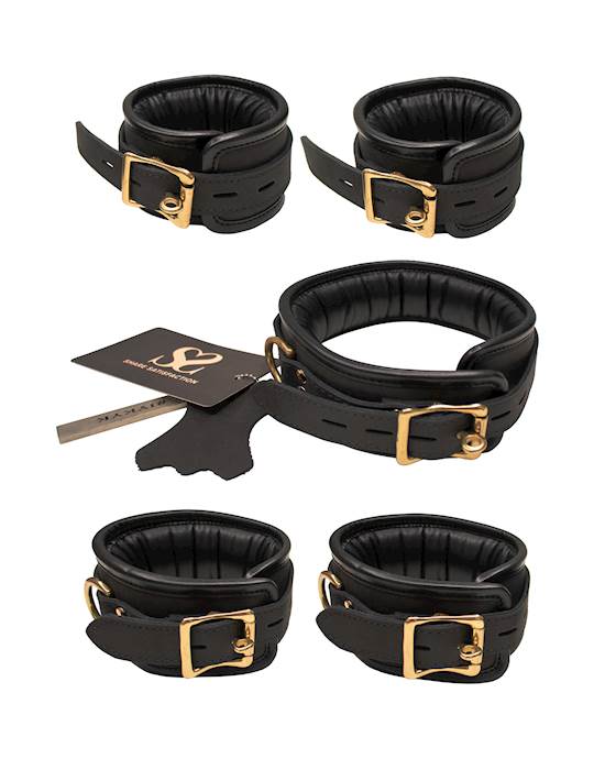 Bound X Padded Cuffs And Collar Set With Brass Hardware