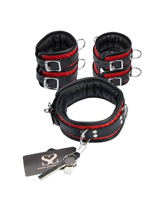Bound X Padded Woven Leather Cuffs and Collar Set