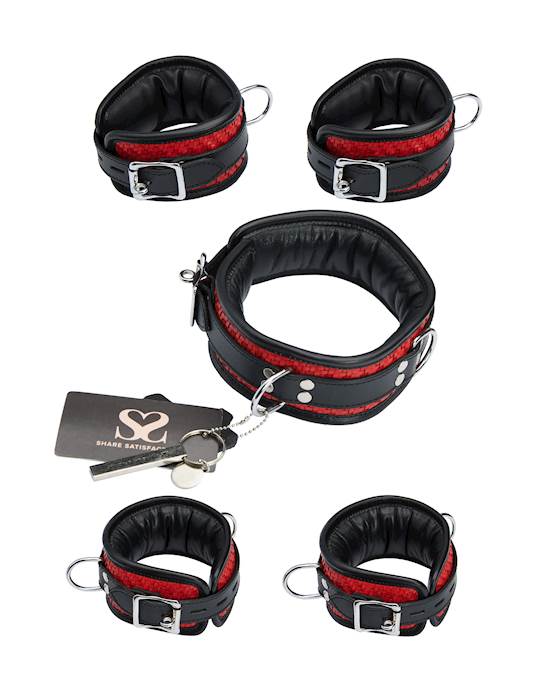 Bound X Padded Woven Leather Cuffs And Collar Set