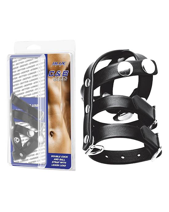 Double Cock And Ball Strap With Leash Lead