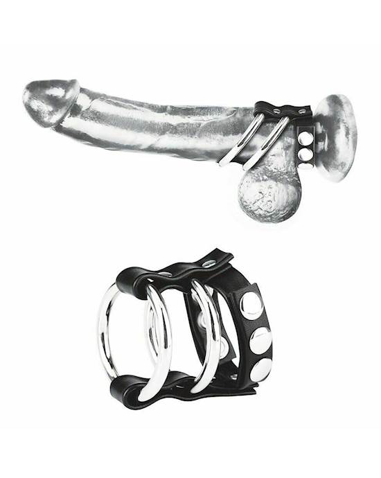 Double Metal Cock Ring With Adjustive Snap Ball Strap