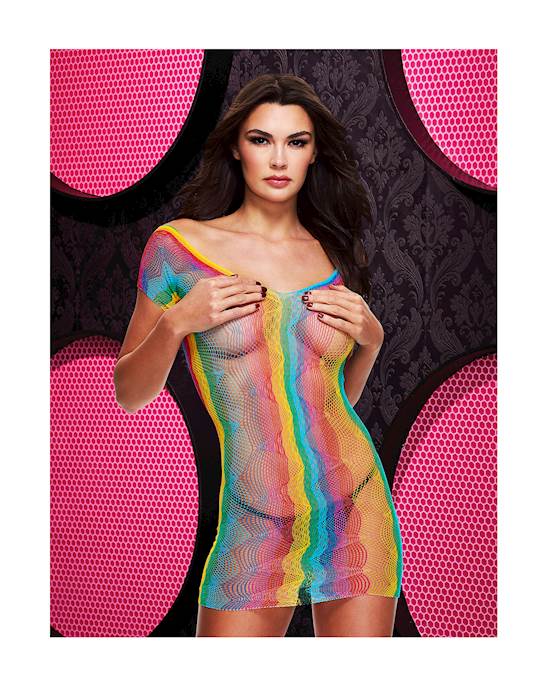 Rainbow Jacquard Lace Mini Dress