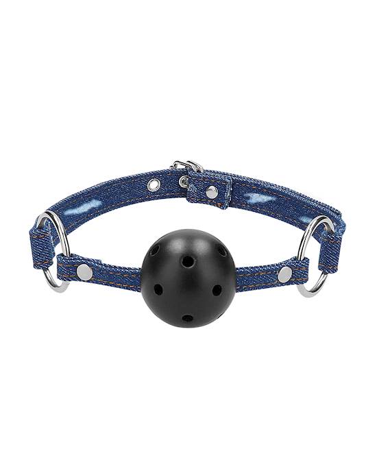Breathable Ball Gag - With Roughened Denim Straps 
